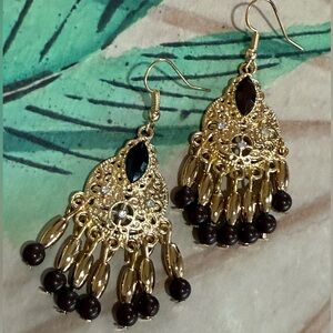 Stylish Bohemian Style Gold and Black Teardrop Earrings